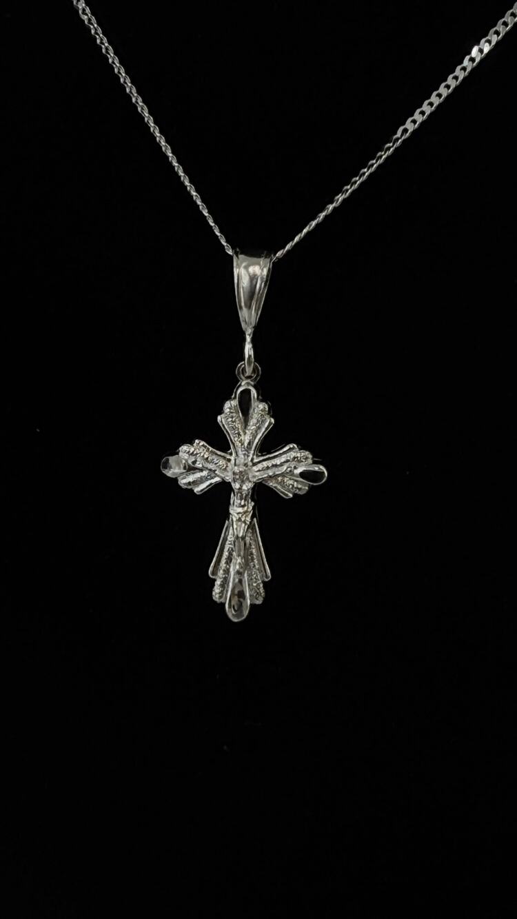 Cross Pendant 925 silver 2mm Curb Chain Necklace 18.5